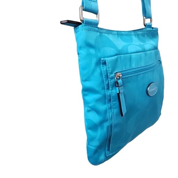 Coach Signature Fabric turquoise nylon Adjustable Crossbody File Bag - Picture 7 of 13